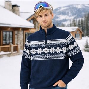 Polo Ralph Lauren Estate Rib Quarter Zip Sweater Men’s L Navy Fair Isle Ski NWOT